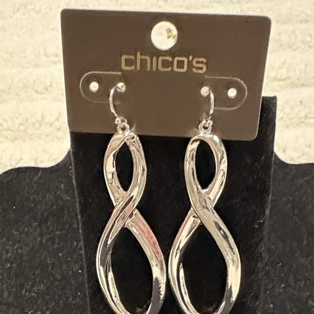 Chico's Polished Silver Infinity Drop Earrings